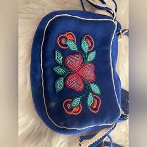 Blue Beaded Floral Métis Bag - Women's Fashion